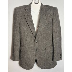 Vintage Saint Andre Wool Herringbone Tweed Blazer Sport Coat 39R Gray Brown/Gray